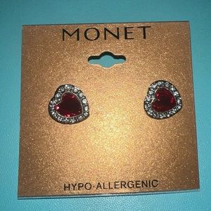 Monet red diamond heart shape earrings